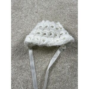 Handmade White Crochet Baby Bonnet Ribbon Tie Infant Hat Soft Vintage Style‎ Cap